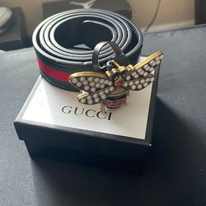 Gucci Butterfly Buckle Web Waist Belt